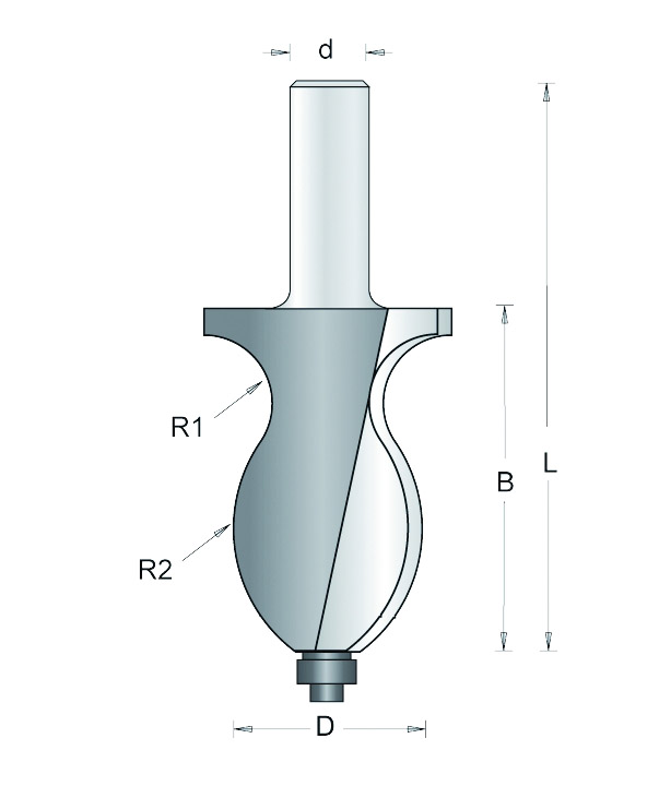 155-12 HM Trapleuningprofielfrees met Onderlager R1=28,5 R2=12,7 d=12